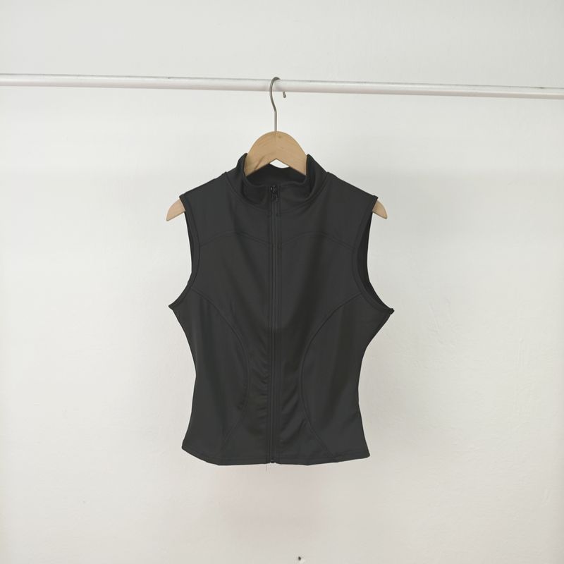 

Новый ультратонкий быстросохнущий жилет для упражнений на молнии с воротником-стойкой, облегающий топ для тренировок с чашками для йоги, пилатеса, бега Black XL