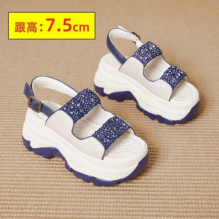 

Модные Сандалии на Танкетке для Женщин Летние Новые Высокие Сандалии на Толстой Подошве Женская Обувь Увеличивающая Рост Женские Женские Платформенные Туфли 35 синий