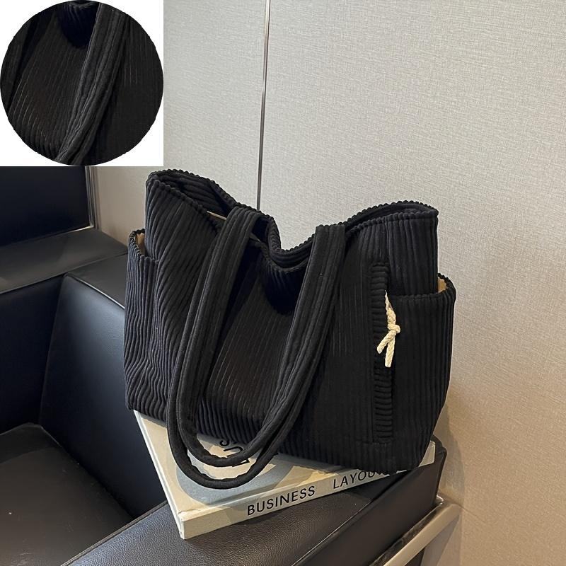 

Женская вельветовая сумка-тоут, Универсальная полосатая наплечная сумка, Большая вместимость, Прочная, Последний стиль, Много карманов, Для повседневного использования, Застежка-молния чёрный