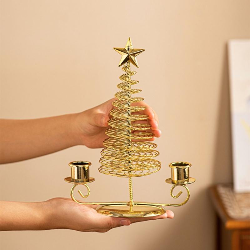 3 Pack Metal Christmas Candleholder Pine Tree Shape Candelabra Seasonal Centerpieces Decors For Dining Room Fireplaces