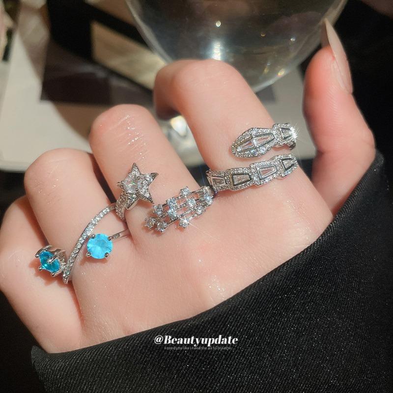 Korean Sweet and Cool Wind Zircon Star Opening Ring Niche High-end Index Finger Ring Light Luxury Personality Temperament Ring Woman