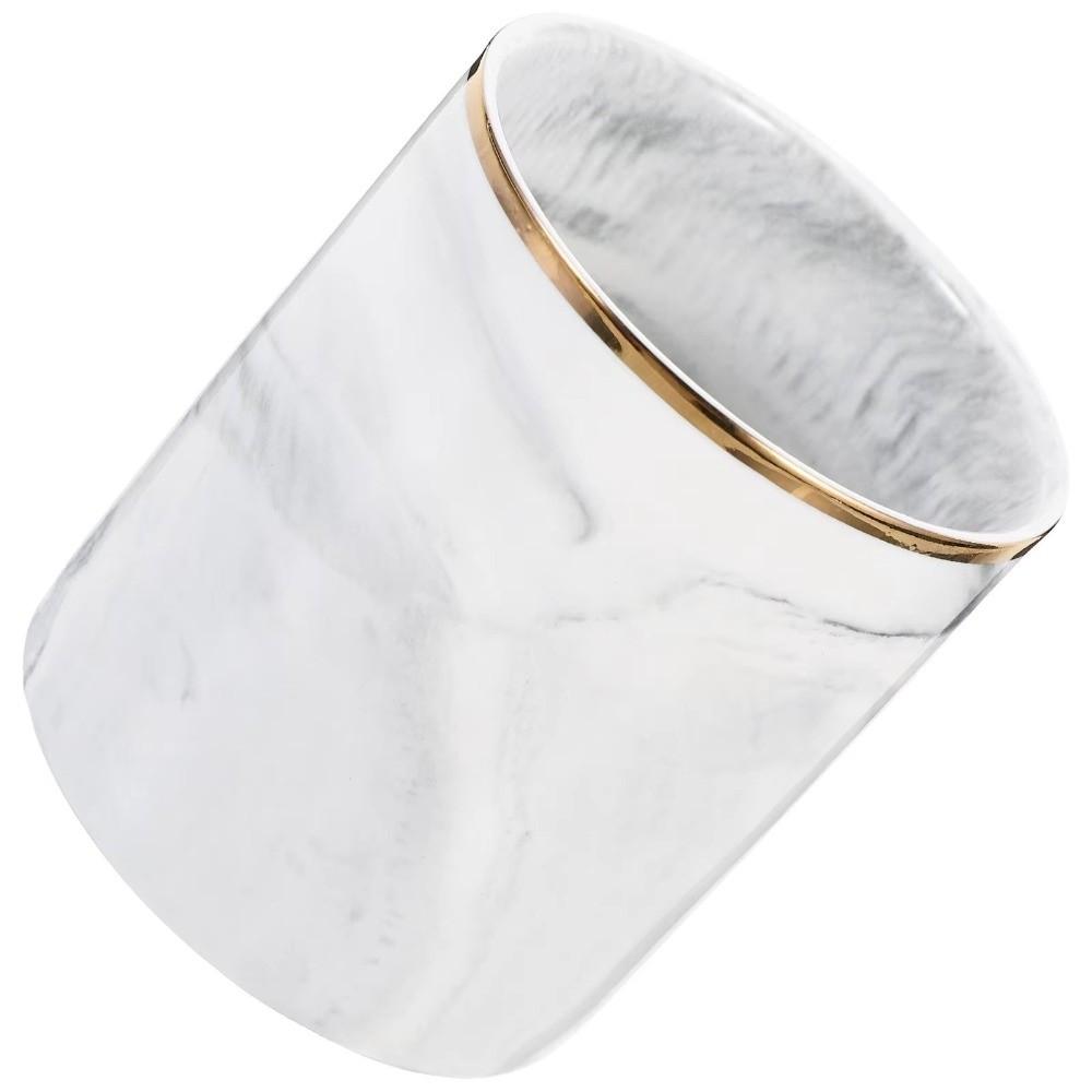 Smooth Finish Desktop Organizer Marble Ceramic Makeup Brush Holder Pencil Cup  for Home Office Desk
