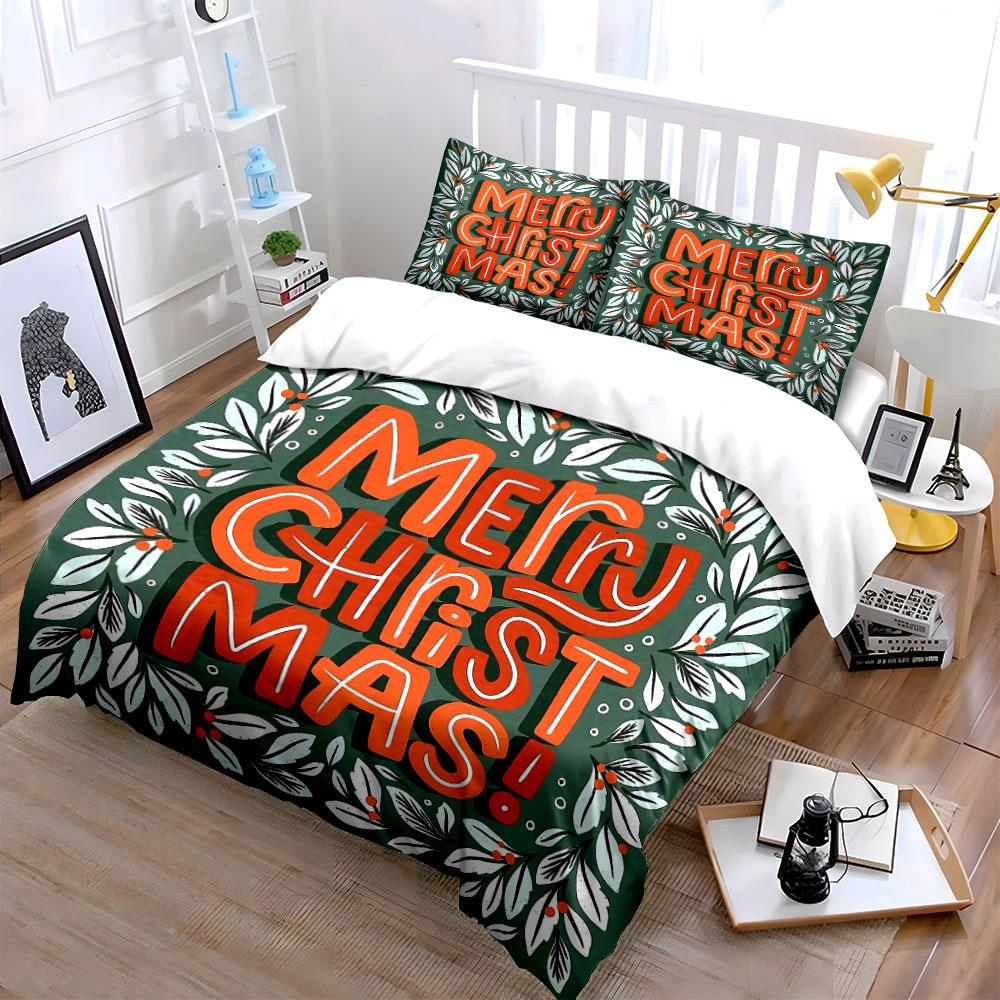 Merry Christmas Text Design Bedding Duvet Cover Set Duvet Cover Pillowcases (1*Duvet Cover 2*Pillowcases, Without Duvet Insert)