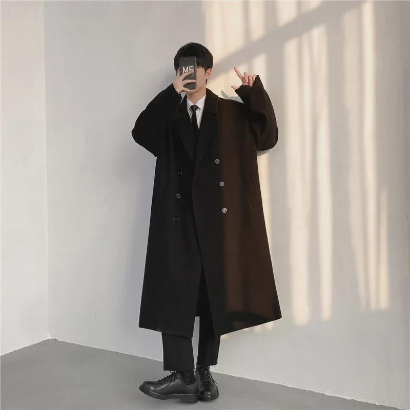 Abrigo de lana coreana de longitud media para hombre - Cortavientos de algodón liso estilo Hong Kong por encima de la rodilla