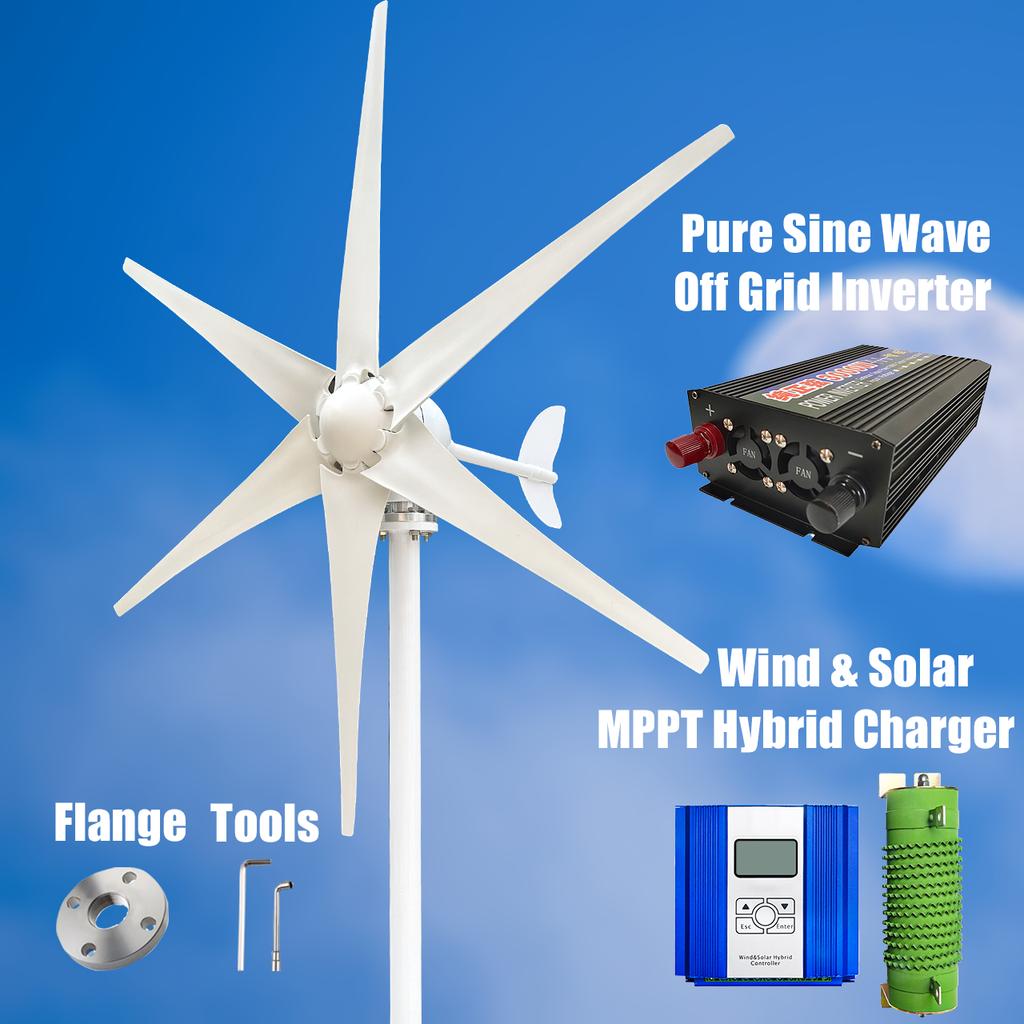 3KW Windkraftanlage Stromgenerator 12V 24V 48V Ausgang 220V 230V 240V Off-Grid-System MPPT Mit MPPT-Ladegerät System Komplettes Kit