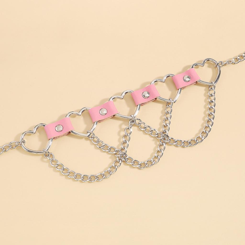 Women Hip Hop Punk Style Exaggerated Necklace Metal Texture PU Heart Jewelry Trendy Cool Personality Clavicle Necklace Jewelry