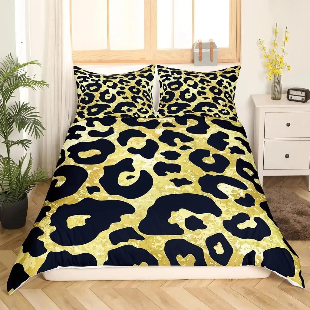 Leopardenmuster Bettbezug Rosa Pastell Gepard Bettbezug Tierdruck Bettwäsche Set Regenbogen Galaxie Tagesdecke King Size