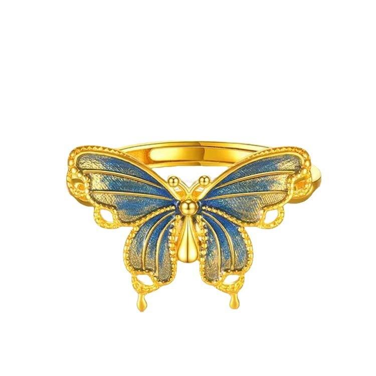 Plated Glamorous Gold Butterfly Jewelry Set With Adjustable Ring And Pendant Dreamy