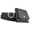 CHROME CRANE Leather Belt Waist Bag Pouch with Round BLT036 Women's Buckle, Cute, (02.Black)