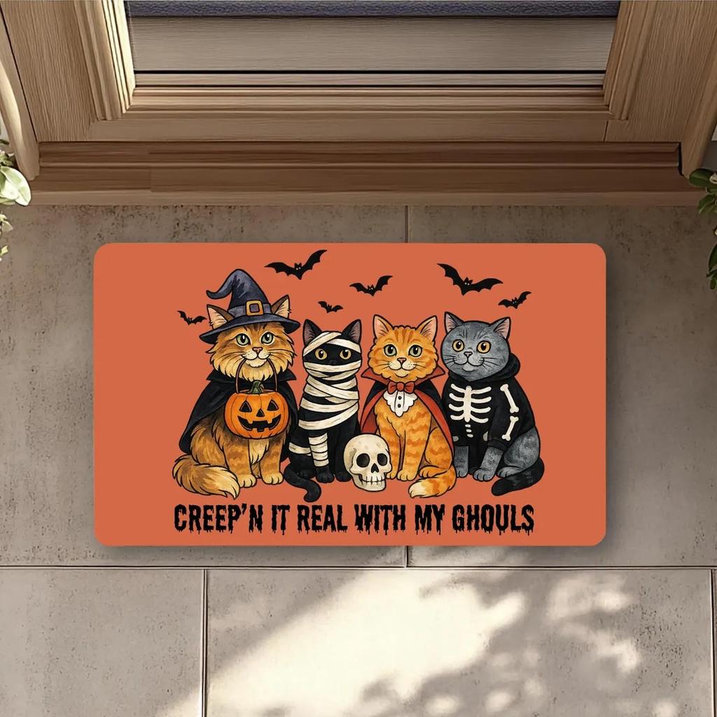 Halloween Cat Welcome Mat Cozy Door Rug for Living Room Bedroom Entrance Hallway Durable Non Slip Floor Decor Gift Idea Foot Mat