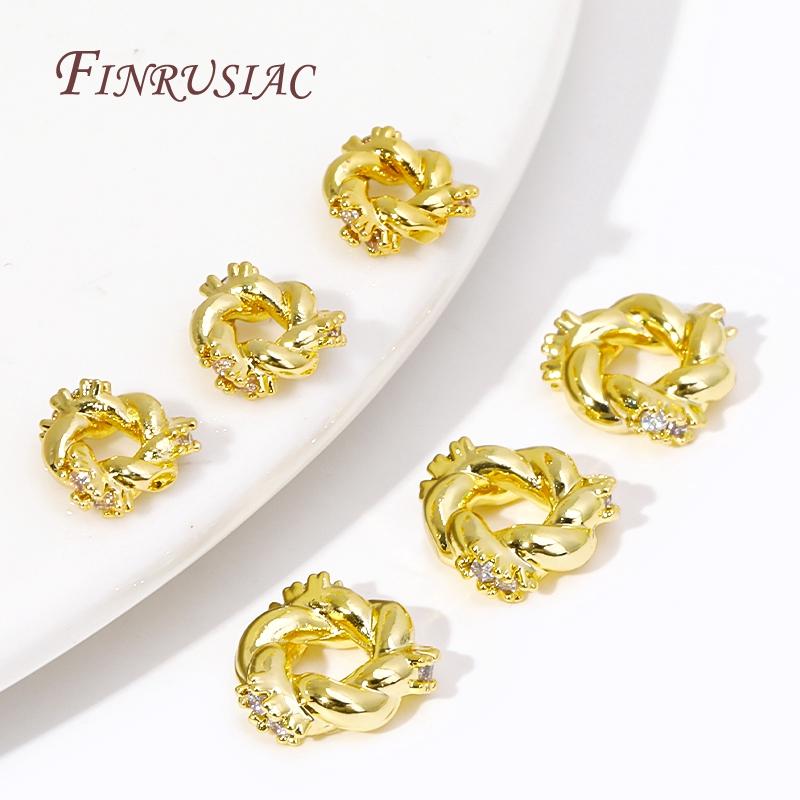 Rhodium/18K Gold Plated Metal Twist Flower Beads,Inlaid Zircon Spacer Beads For Pearl Necklace Jewelry Making DIY Accessories