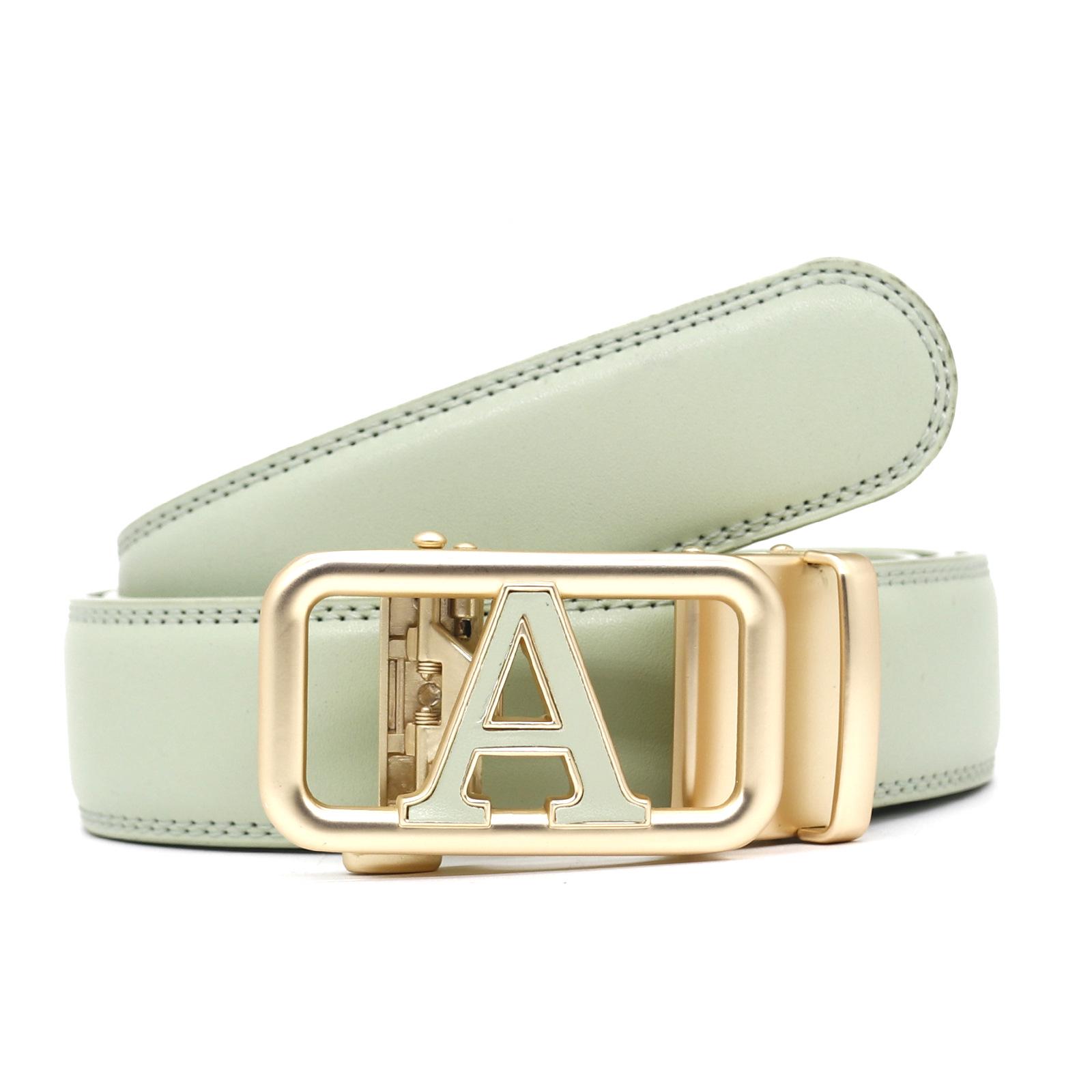

Men s Slim Fit Leather Belt - 10 Vibrant Colors, Trendy Automatic Buckle 125 cm зелений