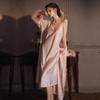 Women’s Luxury Ice Silk Pajama Set Long Camisole Nightgown and Robe Feather Trim Two-Piece Sleepwear Bridal Morning Robe