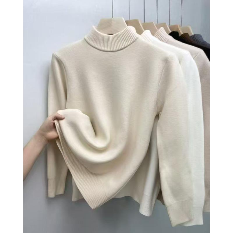 VEZFAA Women's Fashion Casual Fall Winter Solid Color Print Long Sleeve O-Neck Sweaters