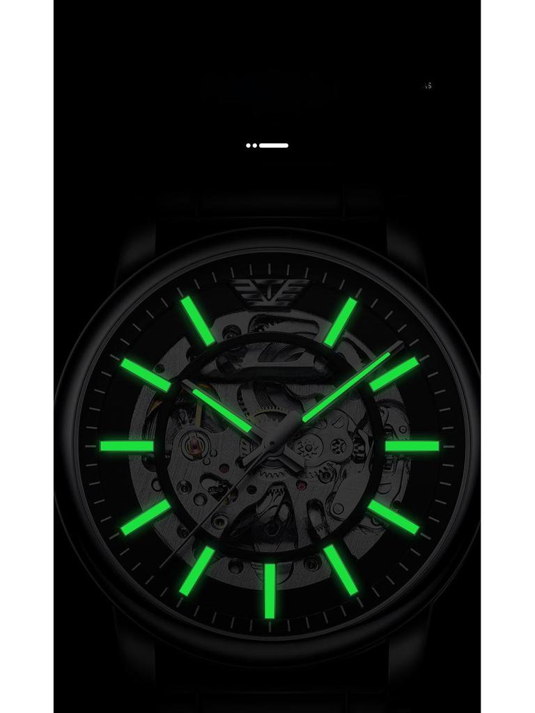 Popular Men's Black Warrior Hollow Mechanical Watch - Stylish, Waterproof, Luminous, Automatic