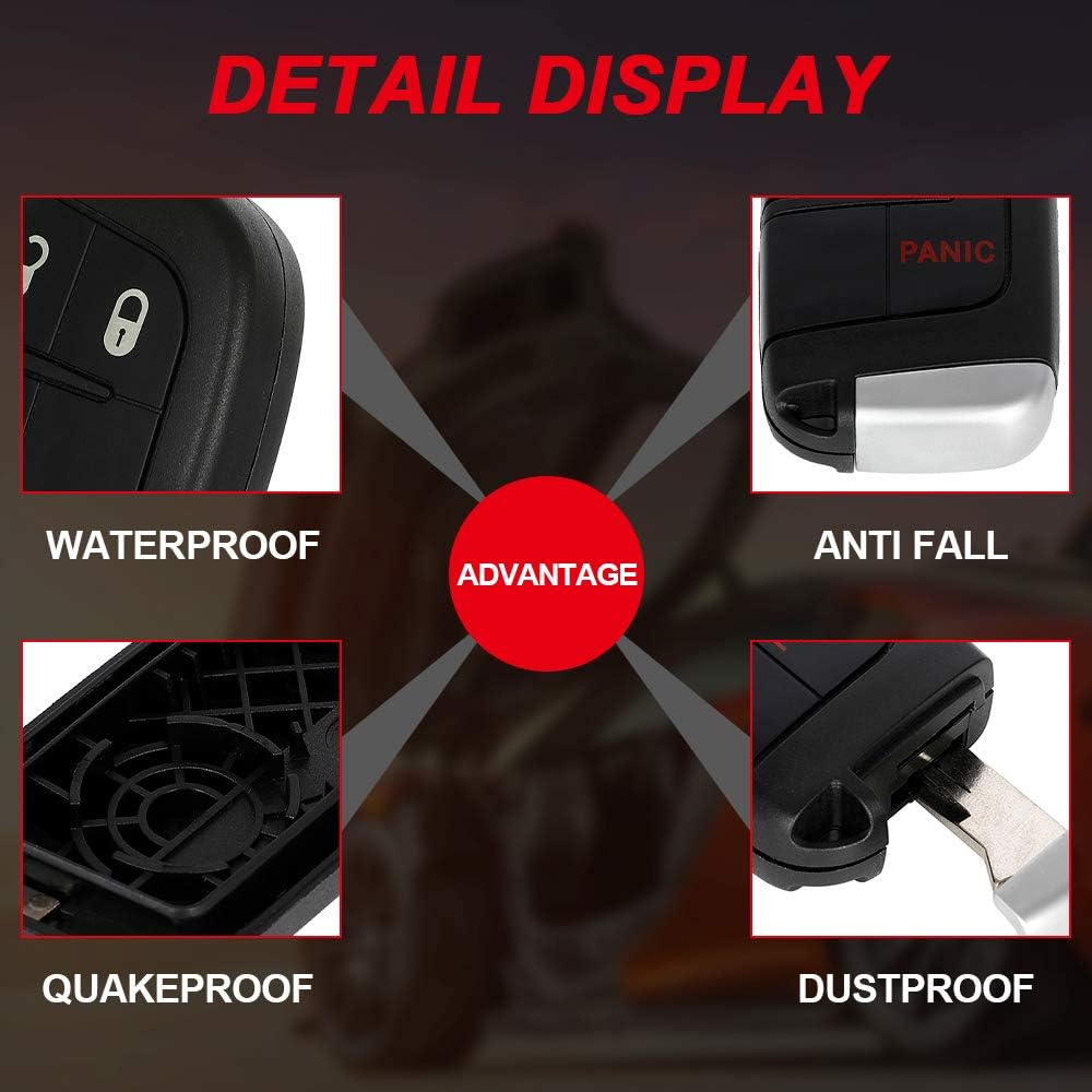 Cciyu 1 X Kapaklı Anahtar Fob Kesilmemiş Bıçak (KABUK KILIF) 4 Düğmeli M3N-40821302 için 4 Düğmeli Yedek 11-18 Dodge Charger 15-18 Dodge için