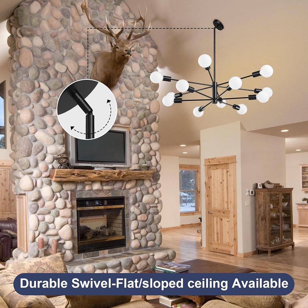 Moderní lustry Sputnik, 12žárovkové černé lustry do jídelny, výškově nastavitelné stropní svítidla, rustikální lustr pro kuchyňský ostrůvek