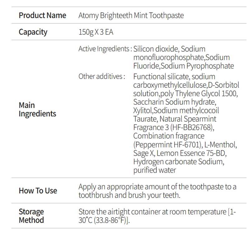 (3ea)Atomy Brighteeth Mint Toothpaste 150g
