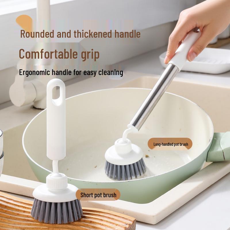 Stainless Steel Long-Handle Pot Scrubbing Brush - Large Size Dishwashing Tool Short Handle 135x65mm