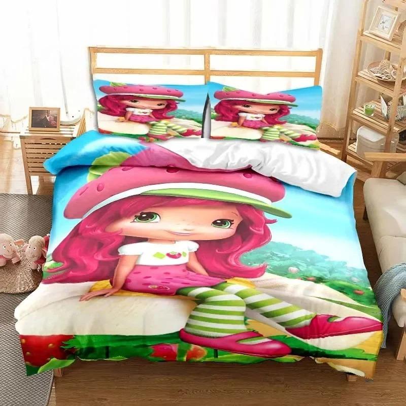 Exquisite 3D Strawberry Wallpaper Anime Girl Digital Printing Bedding Set Duvet Cover Comforter Bed Youth Kids Girl Boys Gift