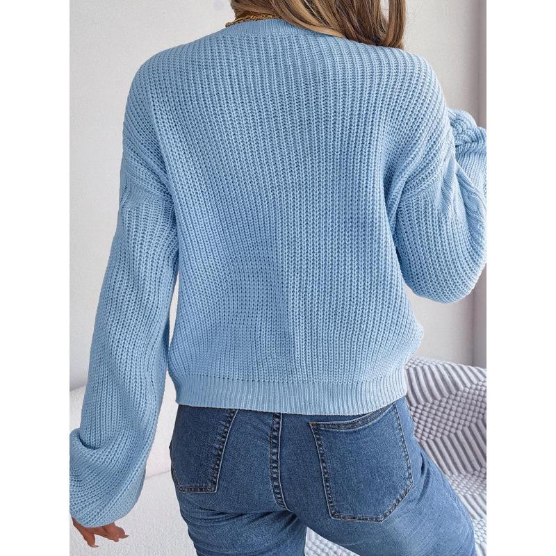 Sweter damski w jednolitym kolorze, patchworkowy, z rękawami typu lampion, pulowerowy top