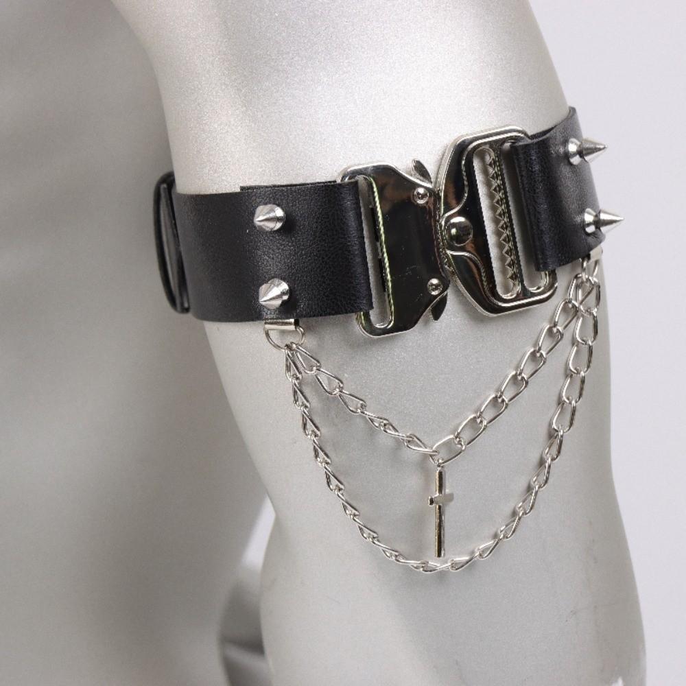 Leatherette Leg Garter Adjustable Shoes Accessories Punk Choker Chain Armband Halloween