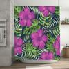Modern Style Floral Print Shower Curtain for Bathroom Decor – Pink Hibiscus Green Leaves Pattern In Blue Watercolor Effect 72 X