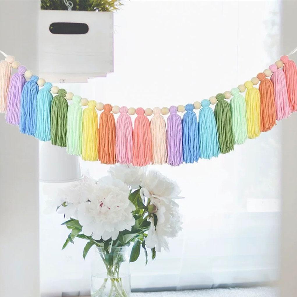 Cotton Tassel Garland Pastel Banner Addition To Nursery Room Girls Bedroom Accessories Easy Hanging