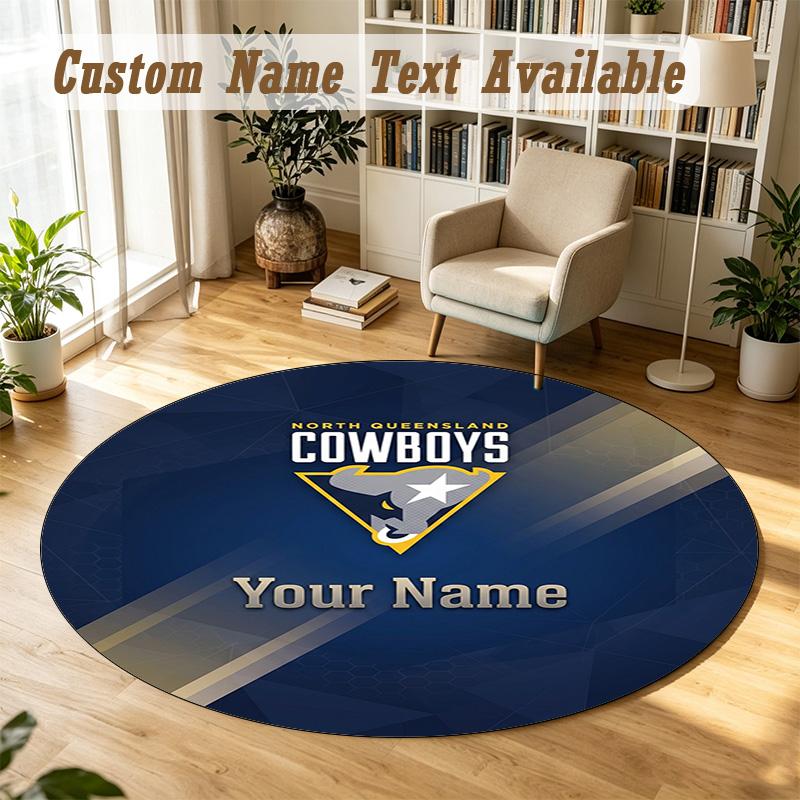 Round Rug Custom NameNorth Queensland Cowboys Pattern Non Slip Carpet Home Floor Decor