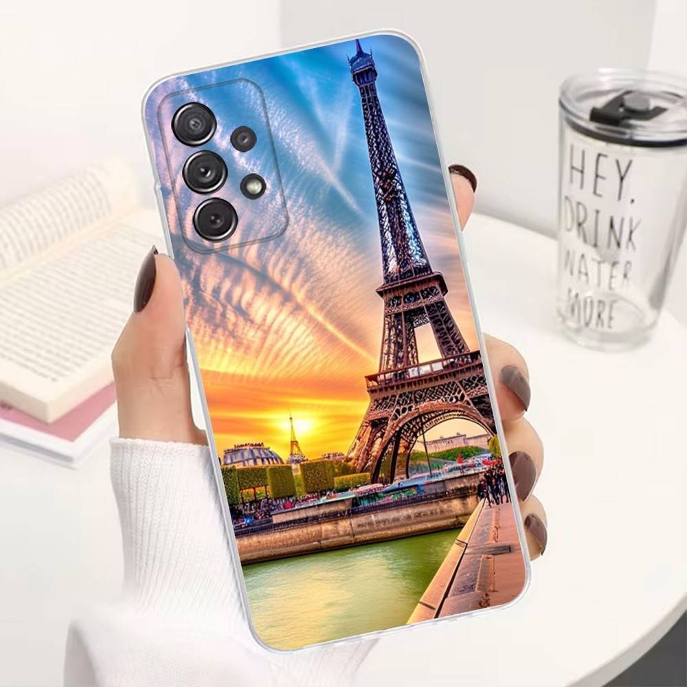 Art Paris Eiffel Tower For Samsung A30,51,71,S9,Ultra,S20,FE,21,PIus,10,22,Lite,23,Transparent, Silicone Case