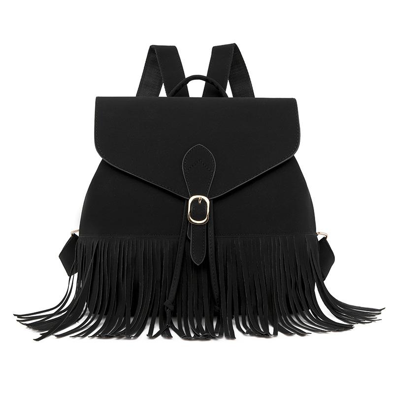 Four Seasons Large Capacity Frosted Tassel Backpack Handbag Trendy Big Bag Women's Bag College Style Casual Backpack New Style