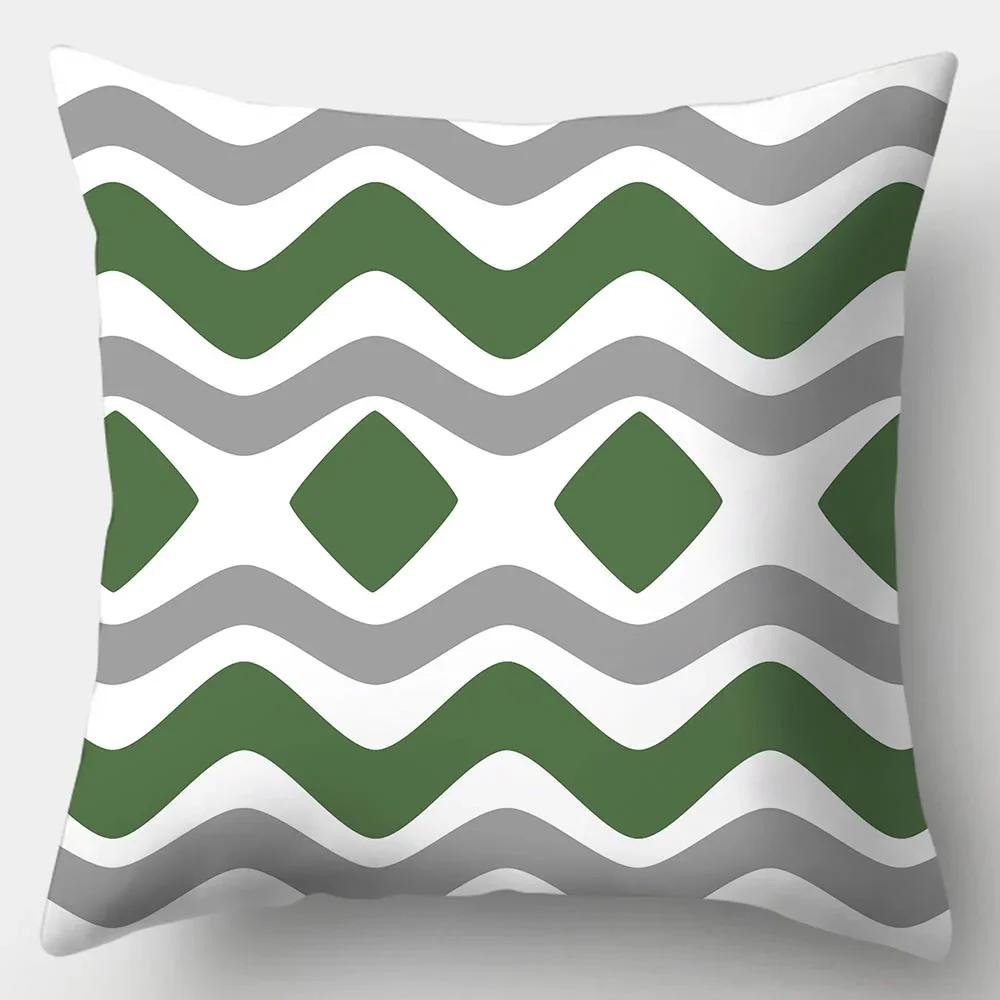 x Green Geometric Stripe Printing Cushion Cover for Home Living Room Sofa Decoration Throw Pillow