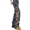 Jeans Female Retro Fashion Personality High-waist Embroidery Holes Loose Drag Ground Butterfly Hollow Wide-leg Pants
