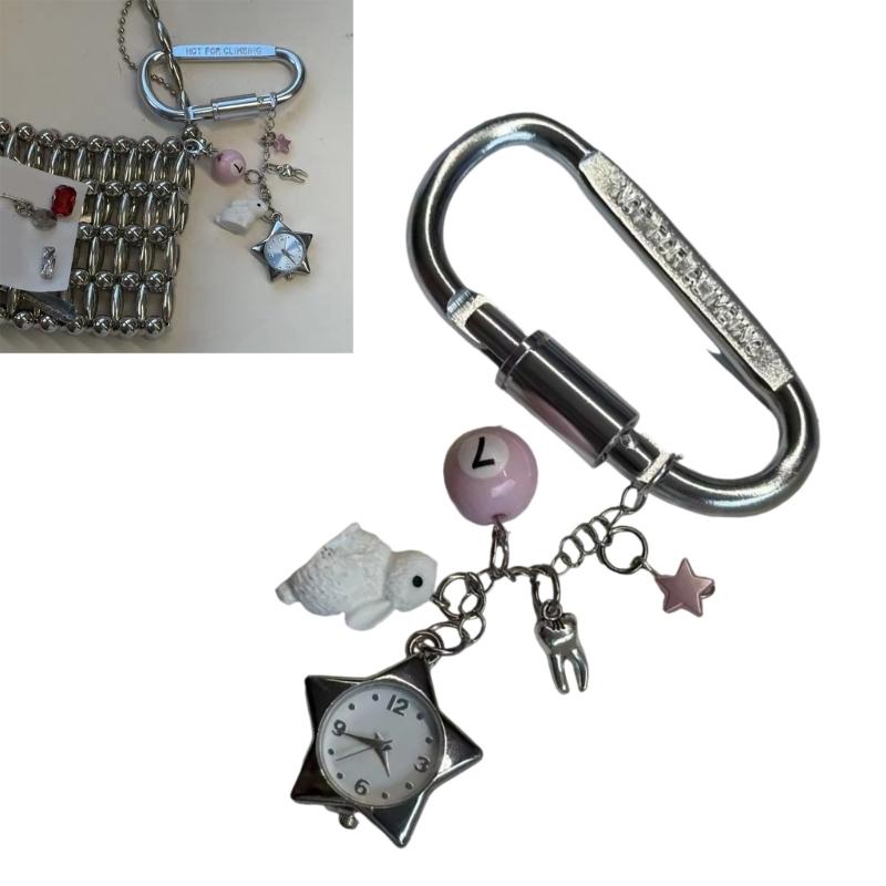 Rotating Star Dial Keychain Bag Charm Stainless Steel Alloy Pendant For Purse Backpack Gift for Women Girls