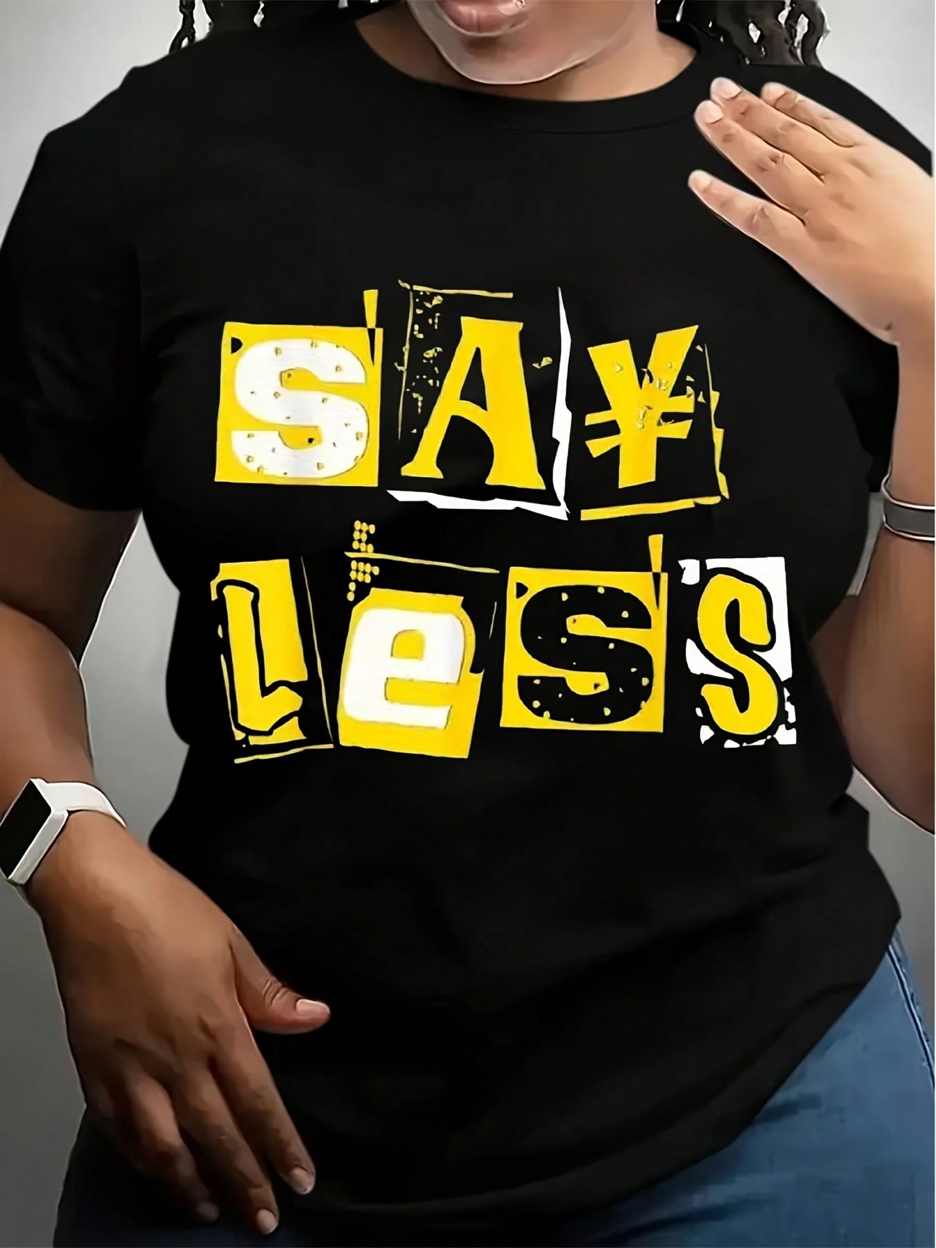 

Black And Yellow Block Letter Design Tee Featuring a Say Less Print, Perfect for Summer with a Regular Fit And Crew Neck Style 5XL різнокольоровий