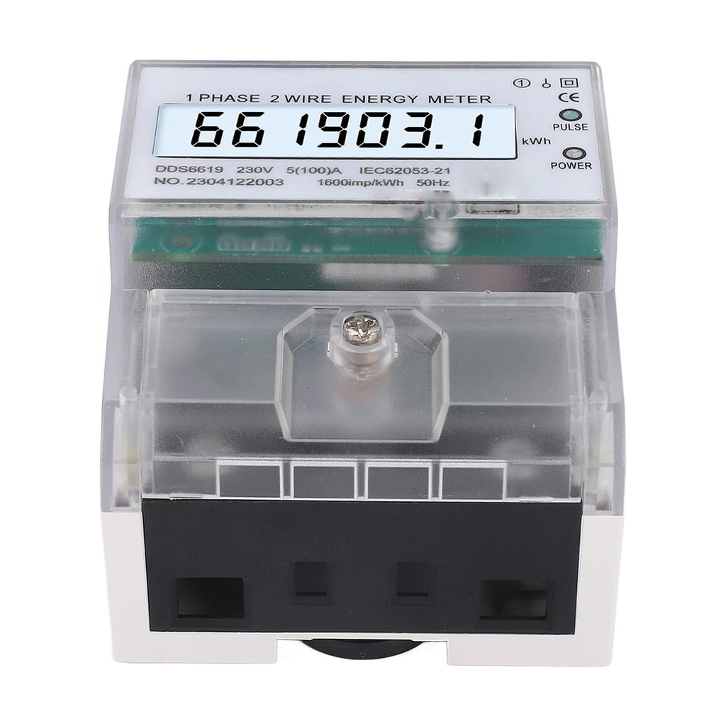 Contor Digital de Energie 1 Fază 2 Fire KWh Electricitate Wattmetru Șină DIN Afișaj LCD cu Iluminare de Fundal 230VAC