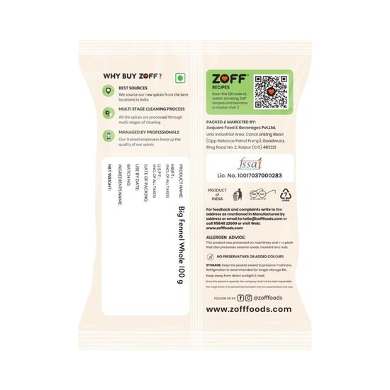 ZOFF Big Fennel Whole | Saunf | Net Weight 100Gm