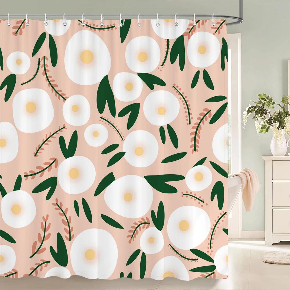 Colorful Beautiful Flowers Shower Curtains With 12 Hooks Floral Printed Fabric Shower Curtain Waterproof Polyester Bath Screen