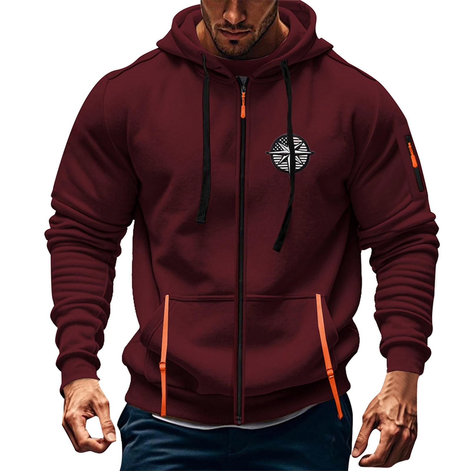 Mianduijifengba Heren Sport Casual Hoodie Hoodie Cardigan Rits Multi-pocket Hoodie Jas M wijn