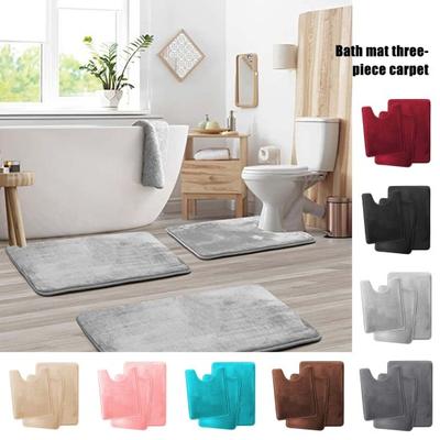 3-Piece Bath Mat Set Absorbent Quick-Drying Bathroom Rugs U-Shaped Contour Toilet Rug Non-Slip