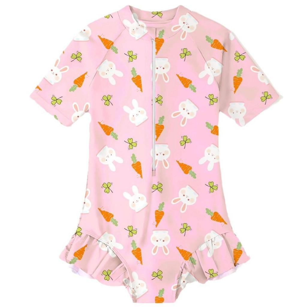 Girls' Quick-Dry Sun Protection One-Piece Swimsuit - Cute Swimwear for Kids