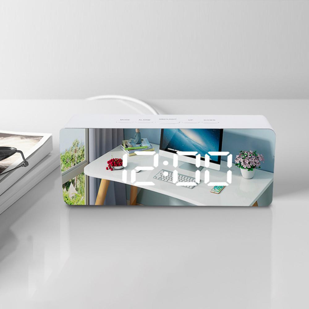 1pc Digital Alarm Clock LED Large Mirror Display Snooze Temperature Night Light USB Rechargeable Prompt Alarm Clock Home Decor