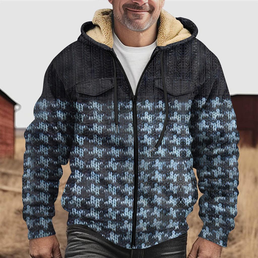 Men'S Winter Zipper Hooded Fleece Sweatshirt With Patch Pocket Casual Jacket