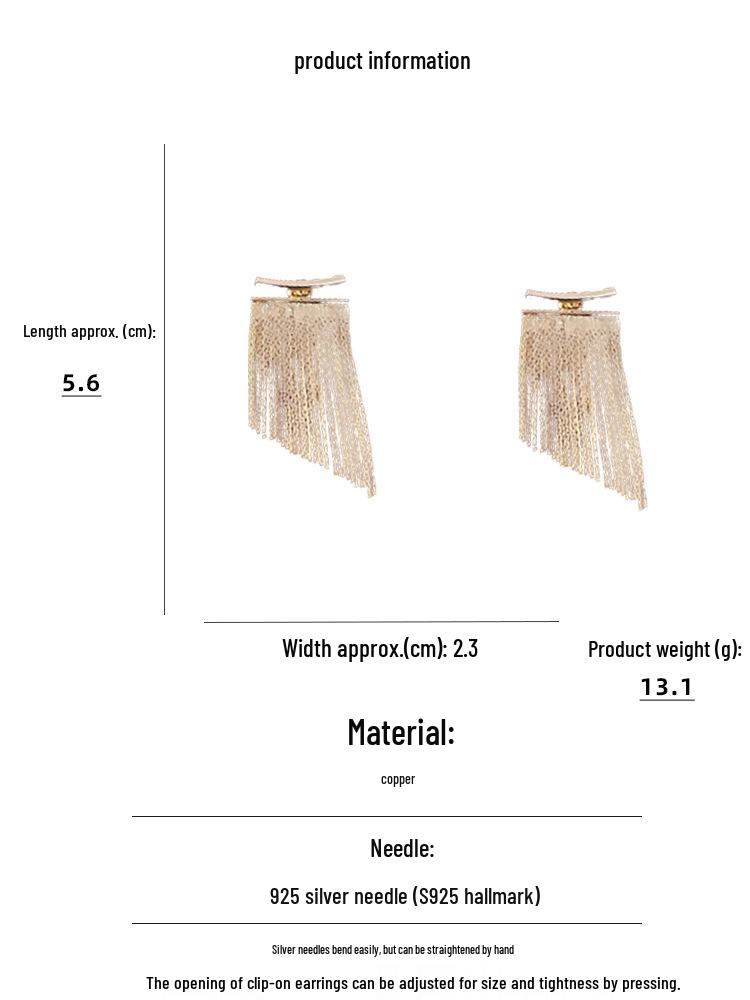 Elegant French-Style Copper Metallic Short Tassel Earrings with Silver Needle Stud for Women