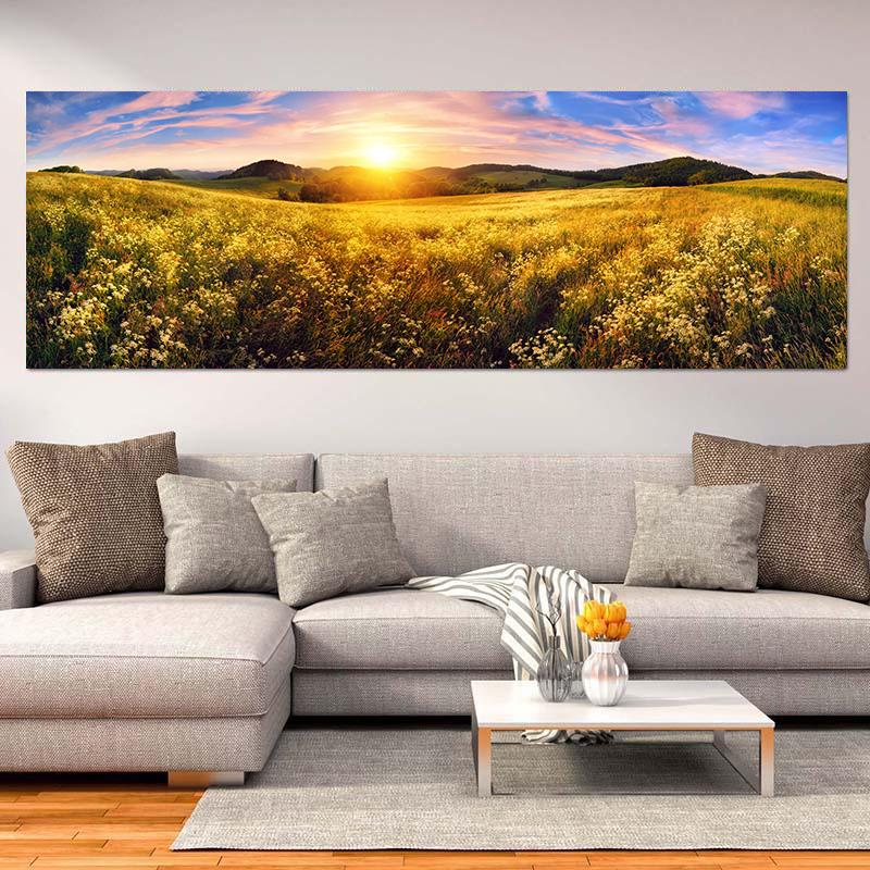 Sunset Sunrise Clouds Yellow Warm Sky Print On Canvas Painting Wall Art Picture For Living Room Bedroom Prints Picture