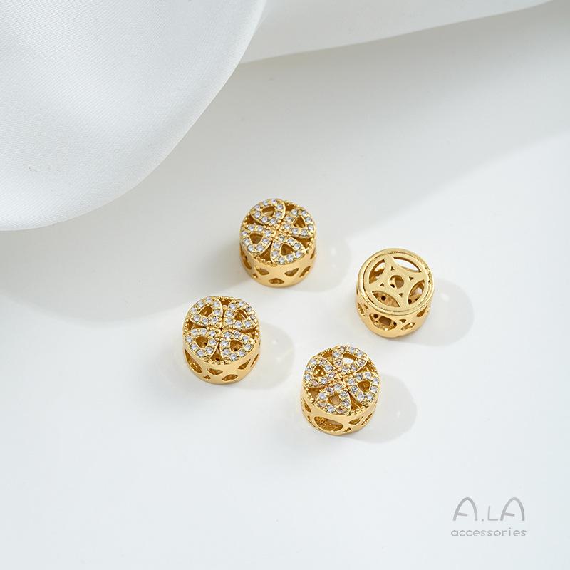 

Намистини-роздільники з цирконію у формі метелика, конюшини, квітки сакури, наповнені 14-каратним золотом, для DIY перлинних прикрас