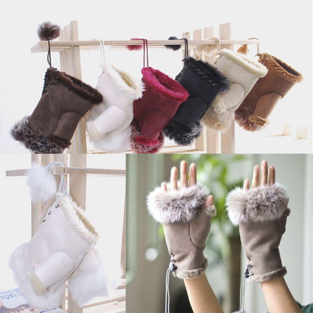 Solid Supple Lady Genuine Color Warm Fashion Trim Soft Rabbit Fur Women Gloves Fingerless