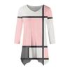 Moda Donna Casual Scollo a V Colore a Contrasto Stampato Manica a Sette Punti Camicia Cinturata Top Ampio Confortevole