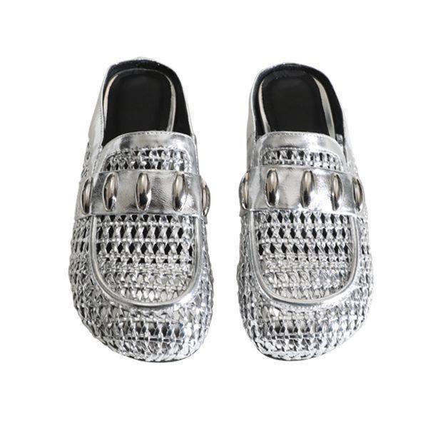 2025 summer new fashionable retro half drag woven metal buckle bag head drag comfortable casual breathable thick heel sandals