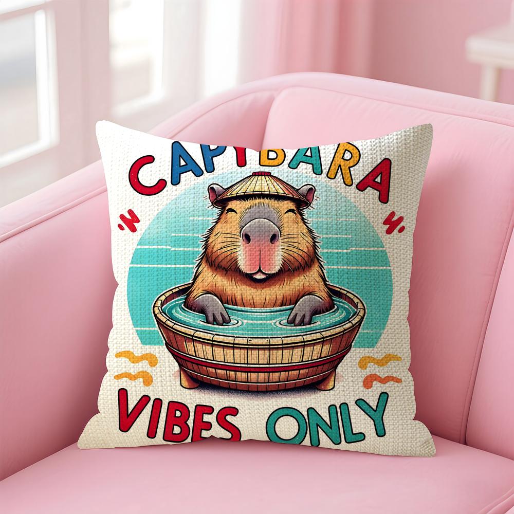 Cute Capybara Cushion Cover Natural Linen Pillow Case DoubleSided Print Decorative Sofa Pillowcase Home Decor Gift